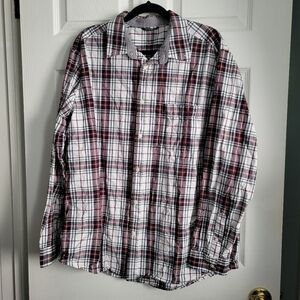 George White Plaid Button-Up Shirt with Black and Red Accents
